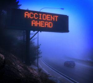 DUI lawyer San Francisco CA- road sign stating accident ahead