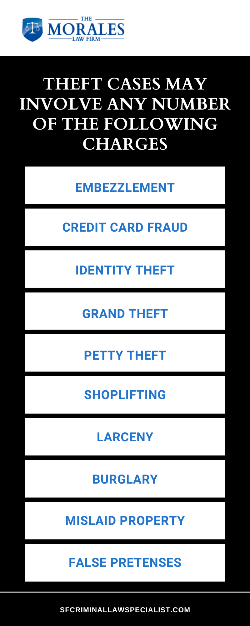 Theft Cases May Involve Any Number Of The Following Charges infographic